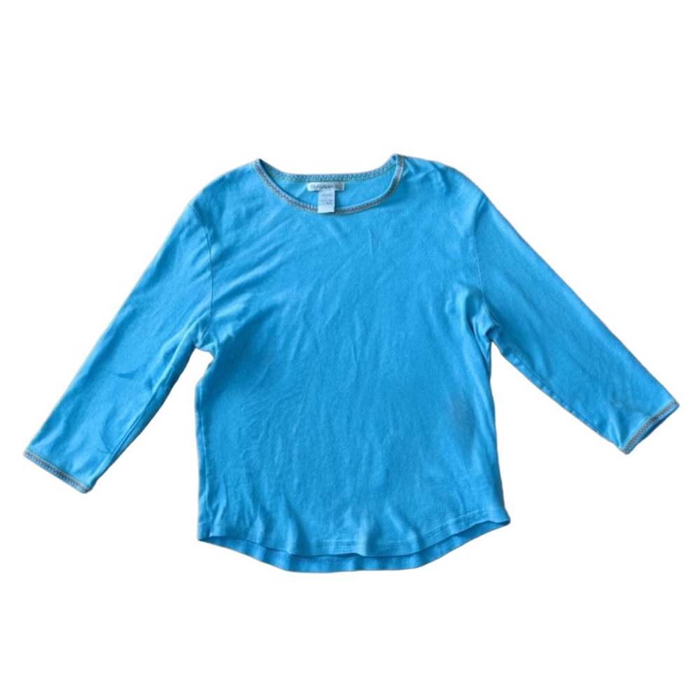 Women’s Blue Quarter-Length Long Sleeve Top (Size - Large)